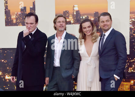 Hollywood, Ca. 22. Juli, 2019. Quentin Tarantino, Brad Pitt, Margot Robbie, Leonardo DiCaprio, an der Sony Pictures'' Once Upon A Time In Hollywood" Los Angeles Premiere am Linwood Dunn Theater in Hollywood, Kalifornien am 22. Juli 2019. Credit: Faye Sadou/Medien Punch/Alamy leben Nachrichten Stockfoto
