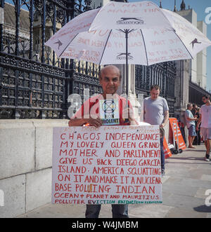 London, Großbritannien. 23. Juli, 2019. Eine Brexit Unterstützer zeigt gegenüber dem Parlamentsgebäude. Credit: Yiannis Alexopoulos/SOPA Images/ZUMA Draht/Alamy leben Nachrichten Stockfoto