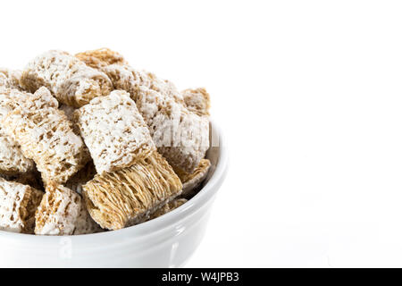 Weiße Schüssel von Frosted Weizen Getreide Stockfoto