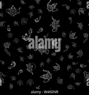 Nahtlose retro Hand gezeichnet von Teekannen, tolles Design für irgendwelche Zwecke. Nahtlose Muster eingestellt. Teekanne Hand ein Muster im chinesischen Stil auf Schwarz b Stock Vektor