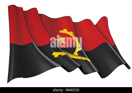 Vector Illustration eines Wehende Flagge von Angola. Alle Elemente problemlos auf gut definierten Schichten und Gruppen. Stock Vektor