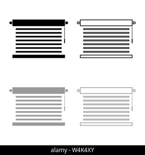 Jalousie Metall Fenster Jalousie für Office Lamellen Symbol Umrisse Set schwarz Farbe grau Vektor-illustration Flat Style simple Image Stock Vektor