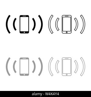 Smartphone sendet Funkwellen Schallwelle emittierenden Wellen Konzept Symbol Umrisse Set schwarz Farbe grau Vektor-illustration Flat Style simple Image Stock Vektor