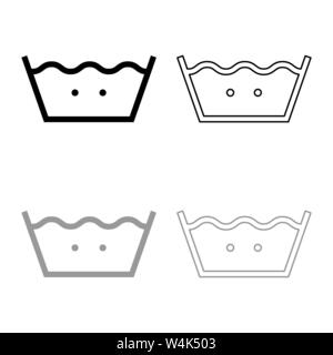 Im warmen Wasser waschen Kleidung pflege Symbole Waschen Konzept Wäscheservice zeichen Symbol outline Schwarz Grau Farbe Vektor-illustration Flat Style einfach Bild einstellen Stock Vektor