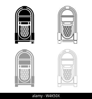 Jukebox Juke Box automatisierten retro Musik Konzept vintage spielen Gerät Symbol Umrisse Set schwarz Farbe grau Vektor-illustration Flat Style simple Image Stock Vektor