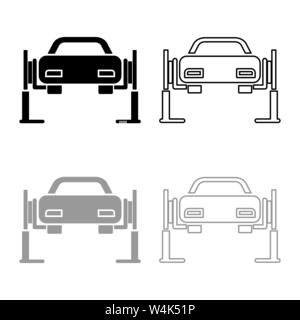 Auto Lift Auto Reparatur Service Concept Car auf fix lift Auto auf Auto Lift Symbol Umrisse Set schwarz Farbe grau Vektor-illustration Flat Style einfach aufgehoben Stock Vektor