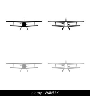 Flugzeug Ansicht mit Frontlicht Flugzeuge der Flying machine Symbol outline Schwarz Grau Farbe Vektor-illustration Flat Style einfach Bild einstellen Stock Vektor