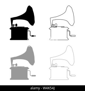 Phonograph Grammophon vintage Plattenspieler für Schallplatten Symbol outline Schwarz Grau Farbe Vektor-illustration Flat Style einfach Bild einstellen Stock Vektor