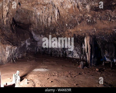 Stalaktit Wand in der Höhle Tham Khao Bin, Ratchaburi, Thailand Stockfoto