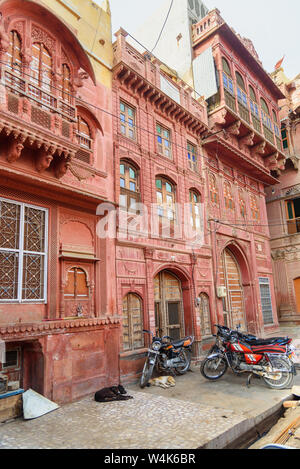 Bikaner, Indien - 11. Februar 2019: Blick auf die Altstadt Havelies in Bikaner Rajasthan Stockfoto