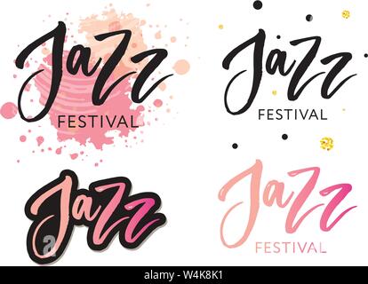 Handgezeichneten Schriftzug Zitate über Jazz Festival Sammlungen auf weißem Hintergrund. Spaß Pinsel Tinte vektor Kalligrafie Illustrationen für b Stock Vektor