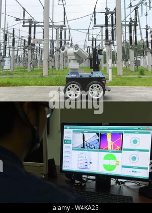 Ein intelligenter Inspektionsroboter inspiziert das Umspannwerk am 220