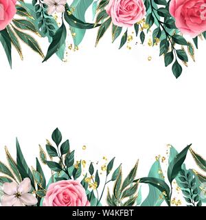 Rahmen mit Blumen und Blätter. Nahtlose Grenze Stockfoto