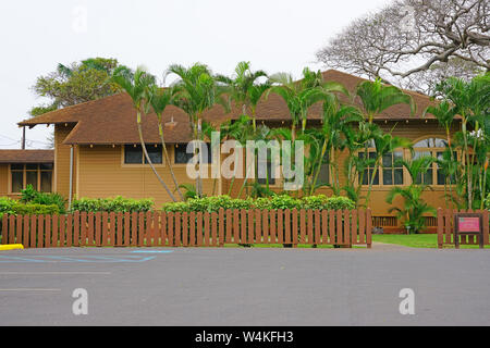 MAUI, HI-1 APR 2018 - Blick auf eine alte Zuckerrohrplantage und Factory und Alexander & Baldwin Sugar Museum, in Puʻunene, Hawaii, Kahului, Maui. Stockfoto