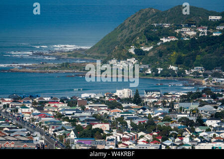 Luftaufnahme von Lyall Bay an der Südküste von Wellington, Neuseeland Stockfoto