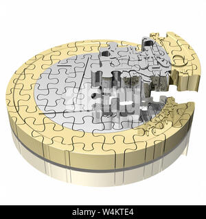 3D-Darstellung. Ein Euro Münze setzt sich wie ein Puzzle Stockfoto