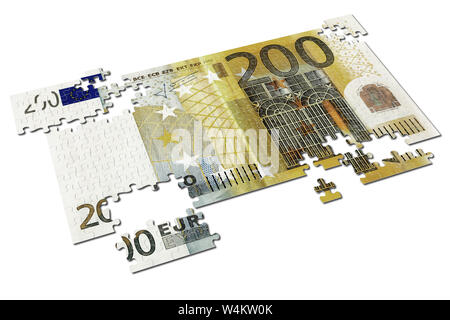 3D-Darstellung. Zweihundert euro Puzzle auf weißem Hintergrund. Stockfoto