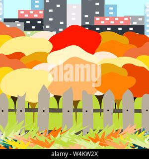 Schönen Herbst City Park auf einem Hintergrund von einer großen Stadt Vector Illustration Stock Vektor