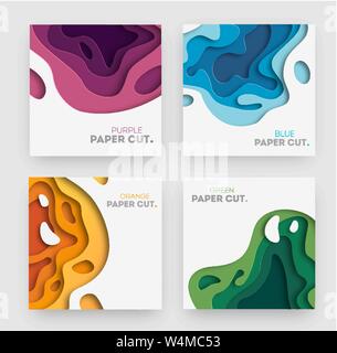 Satz von Square banner Vorlagen mit Papier schneiden Formen. Weißes modernes abstraktes Design für Business Präsentationen, Flyer, Poster. Vector Illustration. Stock Vektor
