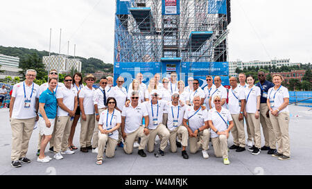 24. juli 2019 Gwangju, Südkorea 18. FINA World Aquatics Championships 24-07-2019: Zwemmen: High Diving Men Finale: Gwangju Richter Gwangju Südkorea 24/07/2019 High Diving Men Finale 18. FINA World Aquatics Championships Chosun University Stockfoto