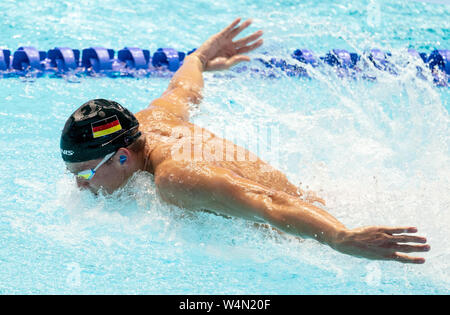 Gwangju, Südkorea. 24. Juli, 2019. Schwimm-WM: Gemischt 4 x 100-M-Relais Vorläufig: Marius Kusch in Aktion. Quelle: Bernd Thissen/dpa/Alamy leben Nachrichten Stockfoto