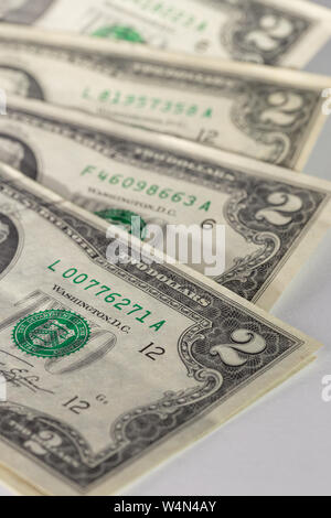 Nahaufnahme von uns zwei Dollar Bill, USA Stockfoto