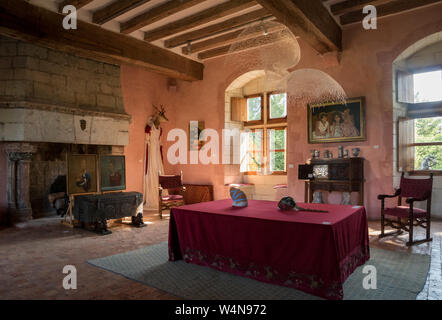 Innenraum der Salle des Dames, Chateau du Rivau, Loire Tal, Frankreich Stockfoto