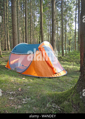 Zwei Sekunden camping Zelt in Wold Wald Hintergrund Fine Art Drucke in hoher Qualität Produkte Stockfoto