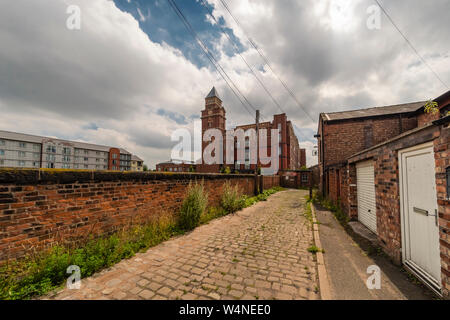 Wigan Stadtzentrum, cal System und Wigan Athlectic Football Club Stockfoto