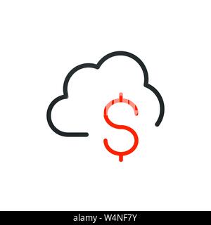 Cloud Geld Symbol Leitung. Dollarzeichen, Münze, Kosten Finanzierung Konzept Stock Vektor