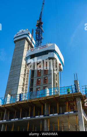 Die River Street Tower (student Apartments) im Bau (Jun 19). Manchester, England, UK. Stockfoto