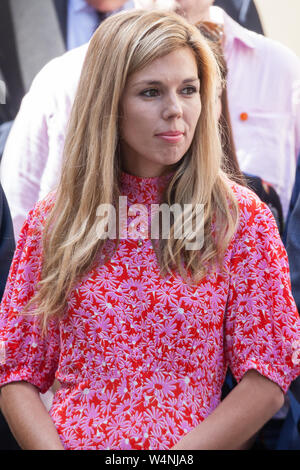 London, Großbritannien. 24. Juli, 2019. Carrie Symonds, Boris Johnson's Freundin, wartet auf ihn in der Downing Street als Premierminister zum ersten Mal ankommen, die offiziell von der Königin kurz vor dem Buckingham Palace ernannt. Credit: Mark Kerrison/Alamy leben Nachrichten Stockfoto