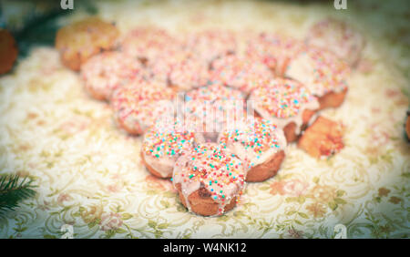 Hintergrundbild mit hausgemachten Kuchen. Weihnachten Hintergrund. Foto mit kopieren. Stockfoto