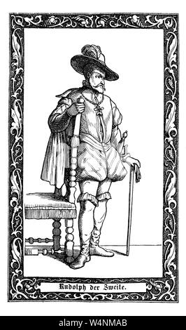 Rudolf II., war Kaiser des Heiligen Römischen Reiches, König von Ungarn und Kroatien. Rudolf II., 1552-1612, Kaiser des Heiligen Römischen Reichs, 1576-1612, Digitale verbesserte Reproduktion einer Abbildung aus dem 19. Jahrhundert Stockfoto