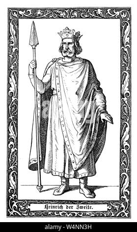 Henry I., auch als Saint Henry die üppige, Kaiser des Heiligen Römischen Reiches von 1014 bis zu seinem Tod bekannt. Heinrich II., 973-1024, Adelsgeschlecht der Ottonen, von 1014 bis 1024 römisch-deutscher Kaiser, Digital verbesserte Reproduktion einer Abbildung aus dem 19. Jahrhundert Stockfoto