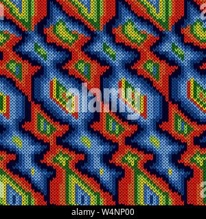 Gesättigte Gestrickte nahtlose Muster mit dekorativen Figuren in Regenbogenfarben Vektor als Stoff Textur eingerichtet Stock Vektor