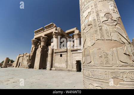 Spalte in Kom Ombo Tempel, Stadt Assuan, Ägypten Stockfoto