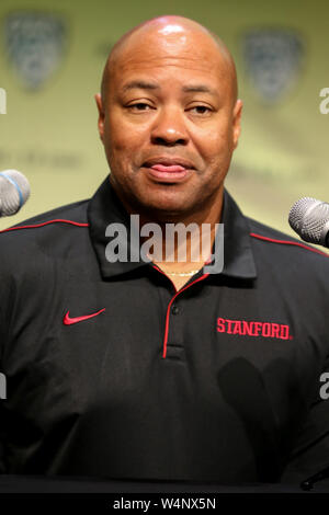 Hollywood, Kalifornien, USA. 24. Juli, 2019. Stanford Trainer David Shaw während der PAC-12 Medien Tag am Ray Dolby Ballsaal in Hollywood & Highlands (Foto durch Jevone Moore) Credit: Csm/Alamy leben Nachrichten Stockfoto