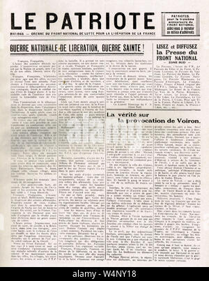 Le Patriote, Zeitung, die von der Nationalen Front des Sruggle für die Befreiung von Frankreich, Mai 1944 bearbeitet Stockfoto