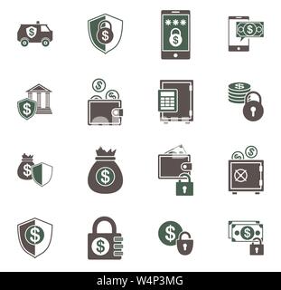Geld Sicherheit ähnliche Symbole auf dem Hintergrund für Grafik- und Webdesign. Einfache Abbildung. Internet Konzept Symbol für Website Taste oder Mobile Stock Vektor