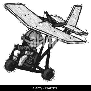 Skizze explorer Ranger Mann in Ultraleichtflugzeuge top Seite. Stockfoto