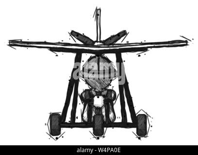 Skizze explorer Ranger Mann in Ultraleichtflugzeuge Vorderansicht. Stockfoto