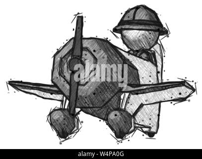 Skizze explorer Ranger Mann fliegen in geebee stunt Flugzeug gesehen von unten. Stockfoto