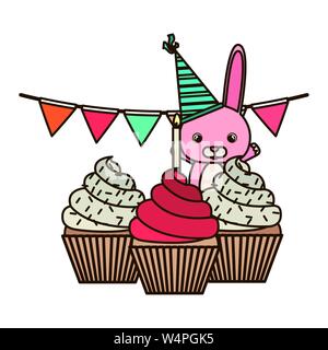 Cute Bunny mit Kuchen von alles Gute zum Geburtstag Stock Vektor