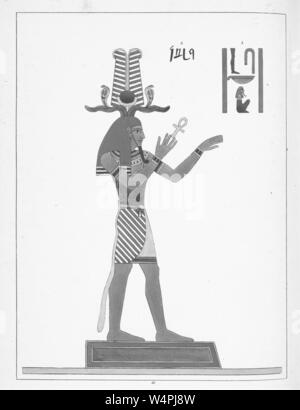 Alten Ägyptischen Gott Petbe, halten das Ankh in seiner Hand, der Gott der Rache oft im Vergleich zu den griechischen Gott Kronos, Illustration aus dem Buch "Pantheon" egyptien von Leon Jean Joseph Dubois, 1824. Von der New York Public Library. () Stockfoto