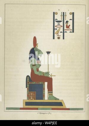 Antike ägyptische Göttin Sekhmet, halten das Ankh und das Zepter, der Beschützer der Pharaonen und Gottheit der Heilung, Illustration aus dem Buch "Pantheon" egyptien von Leon Jean Joseph Dubois, 1824. Von der New York Public Library. () Stockfoto