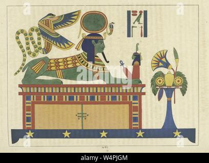Antike Ägyptische Emblem von Gott Ra, der gottheit der Sonne und der wichtigste Gott in alten ägyptischen Religion, Illustration aus dem Buch "Pantheon" egyptien von Leon Jean Joseph Dubois, 1824. () Stockfoto