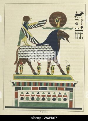 Antike Ägyptische Emblem des Gottes Amun (Amun-Ra), der Meister der Armen und gestörten, Illustration aus dem Buch "Pantheon" egyptien von Leon Jean Joseph Dubois, 1824. Von der New York Public Library. () Stockfoto