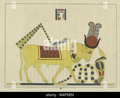 Antike ägyptische Gottheit Mnevis, der Vater des berühmten heiligen Stier Apis, Illustration aus dem Buch "Pantheon" egyptien von Leon Jean Joseph Dubois, 1824. Von der New York Public Library. () Stockfoto