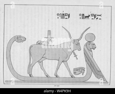 Antike ägyptische Gottheit Apis, ein Heiliger Stier geopfert und wiedergeboren, Illustration aus dem Buch "Pantheon" egyptien von Leon Jean Joseph Dubois, 1824. () Stockfoto